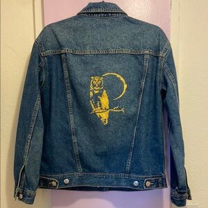 Denim Jacket with Gold hand printed Owl Design